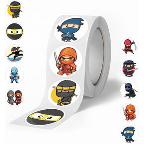500 Pcs Ninjas Sticker, Cartoon Ninja Roll Sticker Label for Kids, Reward Stickers for Toddlers Party Favors, Teacher Awards, Goodie Bags