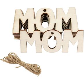 30 Pack 3 Inch Mother's Day Wood MOM Crafts Unfinished Wood MAM Cutouts Crafts Wooden Ornaments DIY Gift Tags for Happy Mothet's Day Mom's Birthday Party Decorations
