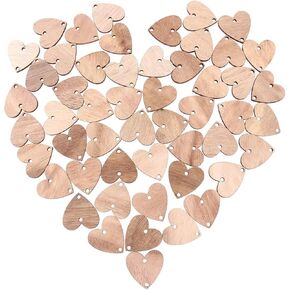 WINOMO 50pcs Heart Wooden Slices with 50 Iron Loops Set for Birthday Reminder Hanging Wooden Plaque Board DIY Calendar Accessories Home Decoration (Wood Grain)