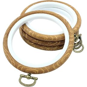 Hordion 4 Pieces 4 Inch Embroidery Hoops, Imitated Wood Cross Stitch Hoop Ring Round Embroidery Hoop Frame for Ornaments Art Craft Sewing