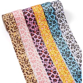Beadthoven 35 Yards Leopard Printed Grosgrain Ribbon Roll 1 Inch Wide Mix Headbands Ribbon Bows Leopard Ribbon for Boutique Hair Bow Gift Wrapping Yellow/Orange/Brown/Pink/White/Blue