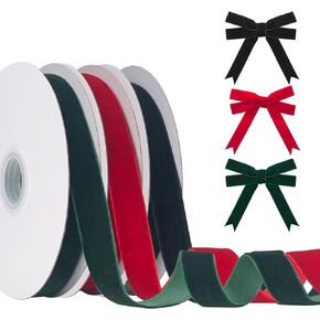Christmas Velvet Ribbon for Gift Wrapping Christmas Tree Ornaments, 3 Rolls 5/8 Inch 30Yds Long Totally Black & Red & Green Vintage Velvet Christmas Ribbons for Flower Bouquet, Hair Bows, Wreaths
