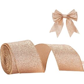 Gold Glitter Ribbon Christmas Wired Ribbon 2.5 Inch 11 Yards Gift Wrapping Ribbon Christmas Ribbon Glitter Ribbon for Christmas Tree Decoration, DIY Craft, Home Decor (Gold)