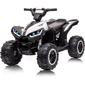 ركوب الأطفال على ATV ، و 12 فولت 4 Wheeler بطارية تعمل على ألعاب مع التحكم عن بعد (سرعات منخفضة منخفضة) ، و Cids Electric Car Truck 4-WHEELS OPERCH مع الموسيقى ، والقرن ، وأضواء LED لـ 3+ أطفال ، أبيض