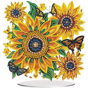 Eiflow DIY Diamond Art Painting Desktop Sunflower Ornament, Stand Up Diamonds Painting Box Kit for Adults, 7.4x7.4inch Special Diamond Gem Craft Painting Tabletop Placement Board Kit