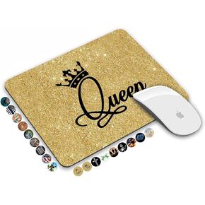Mouse Pad, Gold Glitter Quotes Crown Queen Mouse Pad, Non-Slip Rubber Base Rectangle Mouse Pads for Laptop and Computer Office Accessories