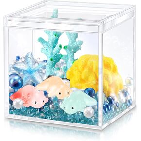 AXOLOTL DIY TANK CRAFT AXOLOTL مع 3 PCS MINI AXOLOTL الأشكال AXOLOTL الخرز AXOLOTL مجموعة AXOLOTL سحر 3.2 ″ خزان أكريليك (لون المعكرون ، أنيقة)