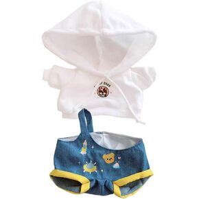 niannyyhouse White Hoodie One Shoulder Denim Strap Pants 10cm~15cm 20cm 40cm Plush Doll Outfit Dolls Dress Up Accessories (White 20cm)
