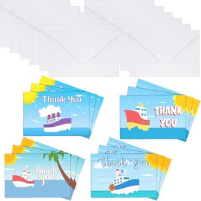 Epakh 12 Pack Cruise Thank You Cards with Envelopes, Nautical Theme, Multicolor, 10 x 15 cm, Suitable for Birthday, Wedding, Graduation, Thank You
