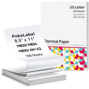 US Letter Thermal Paper 8.5 x 11 Inches, 200 Sheets, Thermal Printer Paper for M832 Q302 M08F-Letter M835 Portable Printer, Black on White, Writing Quick-Drying Printing Paper, Keep for 10-Year