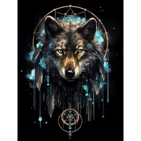 DIY Stamped Cross Stitch Kits Night Wolf Dreamcatcher for Beginners Easy 11CT Needlepoint Embroidery Counted Cross Stitch Kits Art Craft Wall Decoration and Gift 40x50cm(1)