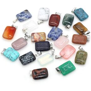 LE SKY 20 Pcs Natural Stone Pendants Rectangle Shape Agate Crystal Chakra semi-Precious Gemstone Charms for Jewelry Making
