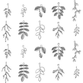 Ornazy 50 PCS 10 Styles Tree Leaf Charms عتيقة الفضة الفضية