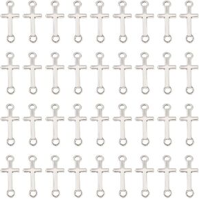 HOOBIESAY 150Pcs Antique Silver Cross Connector Charms 20x8x2mm Double Hole Metal Cross Bracelet Connectors Curved Sideways Cross Pendant Links for Jewelry Bracelet Making Hole:2mm