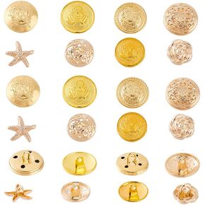 PH PandaHall 80pcs Shank Buttons, Golden Metal Buttons 10~18mm Sewing Buttons Alloy Engraved Buttons Vintage Round Buttons with Shank for Sewing Jeans Clothes Pants DIY Crafts Crochet Costumes