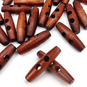 BRBASAP 20PCS Toggle Buttons 2-Hole Dark Coffee Wooden Buttons for Sewing Knitting DIY Projects Large Toggle Buttons for Coats Sweaters Crochet Clothing Accessories 2.0x0.5in