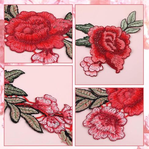 Flower Patches, 12 Pcs Red Rose Embroidered Sew On Patches for Clothing, Floral Appliques Embellishments for DIY Crafts Making, Sewing, Backpacks, Jeans, Clothing, Hat, Jacket, Bags in Saudi Arabia