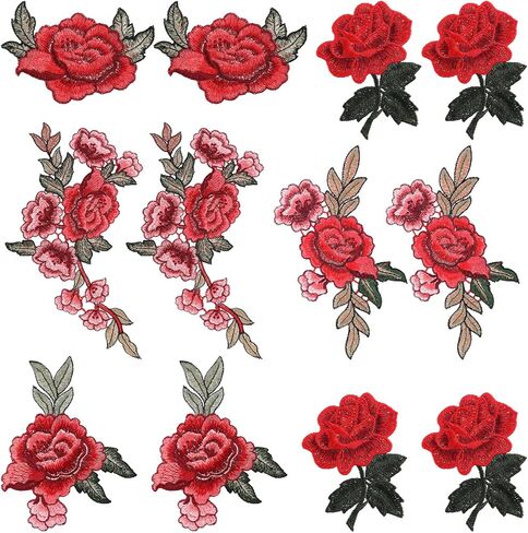 Flower Patches, 12 Pcs Red Rose Embroidered Sew On Patches for Clothing, Floral Appliques Embellishments for DIY Crafts Making, Sewing, Backpacks, Jeans, Clothing, Hat, Jacket, Bags in Saudi Arabia