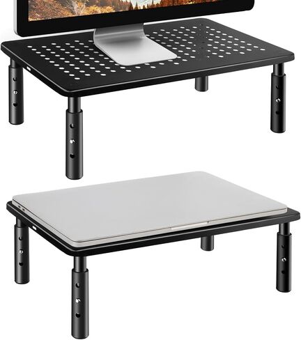 Computer Monitor Stand Riser for Desk, 3 Height Adjustable Pc Laptop Tv Desktop Monitor Stand Riser with Cable Straps, Metal Shelf Holder, Screen Floor Stand Riser for Desk, Floor, Carpet in Saudi Arabia