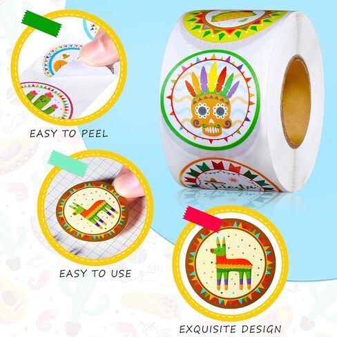 500 Pcs Fiesta Party Stickers Mexican Decorations Mexican Theme Stickers Mexican Party Favors for Kids Fiesta Scrapbook Stickers Round Circle Labels with 8 Patterns for Cinco De Mayo (Classic Style) in Saudi Arabia