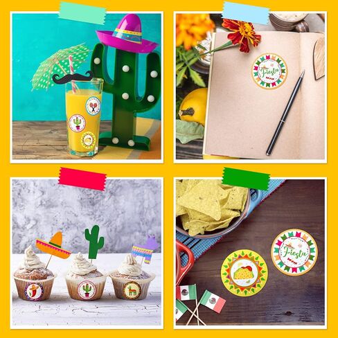 500 Pcs Fiesta Party Stickers Mexican Decorations Mexican Theme Stickers Mexican Party Favors for Kids Fiesta Scrapbook Stickers Round Circle Labels with 8 Patterns for Cinco De Mayo (Classic Style) in Saudi Arabia