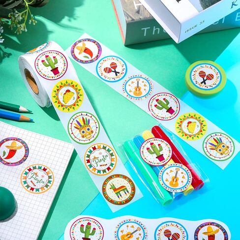 500 Pcs Fiesta Party Stickers Mexican Decorations Mexican Theme Stickers Mexican Party Favors for Kids Fiesta Scrapbook Stickers Round Circle Labels with 8 Patterns for Cinco De Mayo (Classic Style) in Saudi Arabia