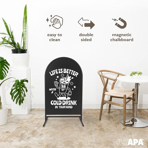 Ilyapa Metal Double Sided Swinging Chalkboard Sign - 21x35 inch Magnetic Sidewalk Sign - A Frame Chalkboard Alternative Menu Board for Restaurant, Modern Vintage Freestanding Sandwich Boards in Saudi Arabia