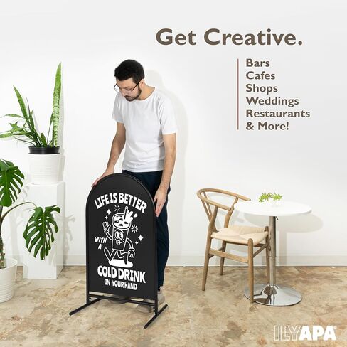 Ilyapa Metal Double Sided Swinging Chalkboard Sign - 21x35 inch Magnetic Sidewalk Sign - A Frame Chalkboard Alternative Menu Board for Restaurant, Modern Vintage Freestanding Sandwich Boards in Saudi Arabia