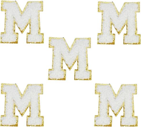 5 PCS 2.16" White Chenille Letter Patches, Self Adhesive Letters Patches for Clothing, Stick on Letters for Travel Bags Hats Backpacks Jeans Shoes Craft Laptop (Letter M) in Kuwait