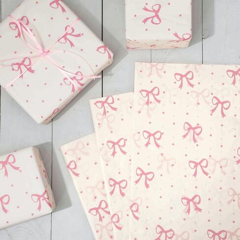 JarThenaAMCS 60 Sheets Pink Bow Tissue Paper Cute Bow Knot Dot Gift Wrapping Paper Decorative Art Paper for Coquette Birthday Baby Shower Party DIY Crafts, 14 x 20 Inch in Saudi Arabia