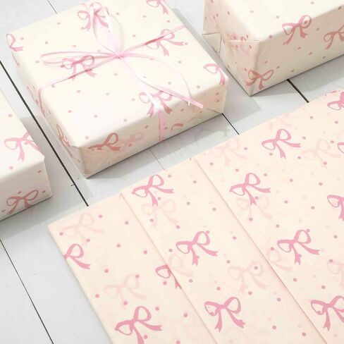 JarThenaAMCS 60 Sheets Pink Bow Tissue Paper Cute Bow Knot Dot Gift Wrapping Paper Decorative Art Paper for Coquette Birthday Baby Shower Party DIY Crafts, 14 x 20 Inch in Saudi Arabia