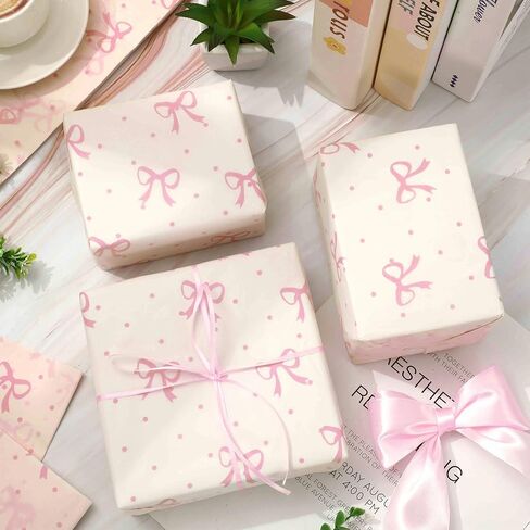 JarThenaAMCS 60 Sheets Pink Bow Tissue Paper Cute Bow Knot Dot Gift Wrapping Paper Decorative Art Paper for Coquette Birthday Baby Shower Party DIY Crafts, 14 x 20 Inch in Saudi Arabia