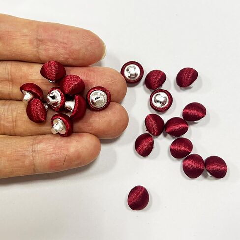 20Pcs 10mm Round Mini Satin Fabric Covered Sewing Buttons for Vintage Suits Wedding Bridal Dress (OneSize, Burgundy) in Kuwait