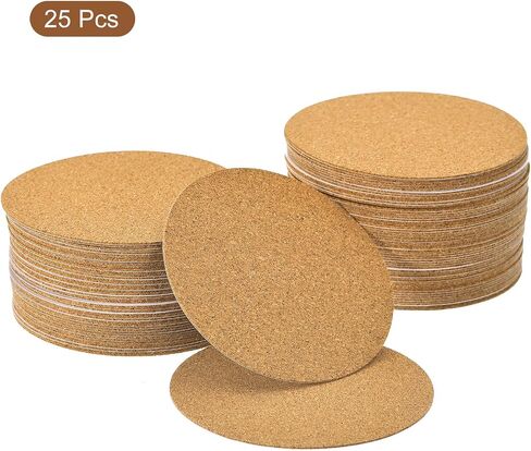 uxcell 25pcs Self Adhesive Cork Coasters 3.5 x 3.5 x 0.08 Cork Mats Cork Tiles Cork Backing Sheets Mini Cork Board for Coasters and DIY Crafts, Round in Saudi Arabia