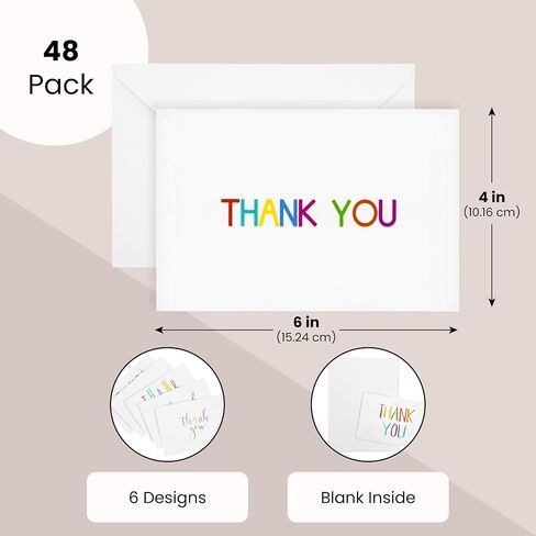 Juvale 48 Pack 4x6-inch Bulk Thank You Cards with Envelopes - Appreciation Gift Note for Teachers and Kids (6 Assorted Designs) in Saudi Arabia