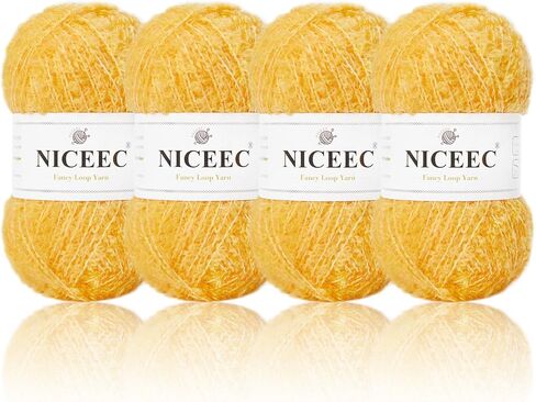 NICEEC 4 Skeins Fancy Loop Yarn Soft Yarn with Little Loop Novelty Yarn for DIY Craft Fashion Yarn for Crochet Knitting Boucle Yarn Fingering Weight Yarn Totle Length 4×153yds(4×1.76oz)-White in Saudi Arabia