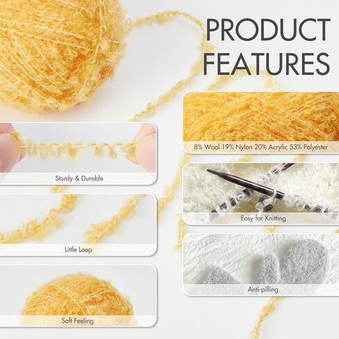 NICEEC 4 Skeins Fancy Loop Yarn Soft Yarn with Little Loop Novelty Yarn for DIY Craft Fashion Yarn for Crochet Knitting Boucle Yarn Fingering Weight Yarn Totle Length 4×153yds(4×1.76oz)-White in Saudi Arabia