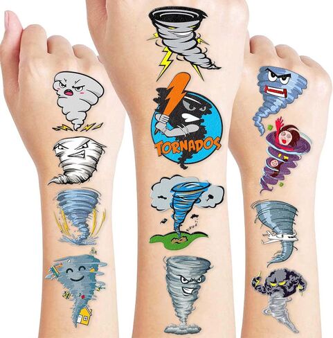 96 PCS Tornado Themed Twonado Birthday Party Decorations Favors Supplies Decor Cute Tornado Tattoos Stickers Gifts for Kids Girls Boys School Prizes Rewards, Grey, Blue, Black in Saudi Arabia