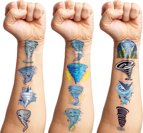 96 PCS Tornado Themed Twonado Birthday Party Decorations Favors Supplies Decor Cute Tornado Tattoos Stickers Gifts for Kids Girls Boys School Prizes Rewards, Grey, Blue, Black in Saudi Arabia