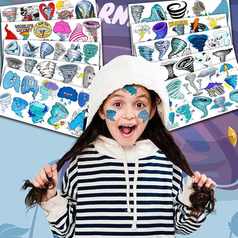 96 PCS Tornado Themed Twonado Birthday Party Decorations Favors Supplies Decor Cute Tornado Tattoos Stickers Gifts for Kids Girls Boys School Prizes Rewards, Grey, Blue, Black in Saudi Arabia