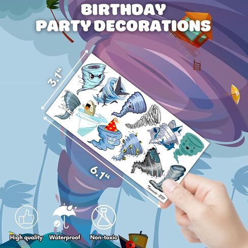 96 PCS Tornado Themed Twonado Birthday Party Decorations Favors Supplies Decor Cute Tornado Tattoos Stickers Gifts for Kids Girls Boys School Prizes Rewards, Grey, Blue, Black in Saudi Arabia