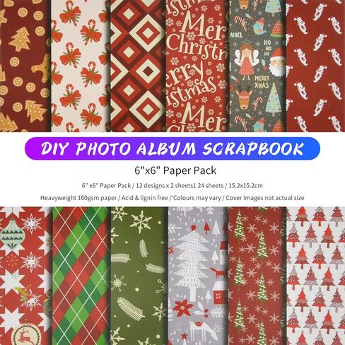 Christmas Scrapbook Paper Pad Abstract Texture Vintage Journaling Scrapbooking Supplies Craft Kits 6"x6" Cardstock Patterned Cardmaking Paper Pack DIY Photo Frame Background Decorative Page-24 Sheets in Saudi Arabia
