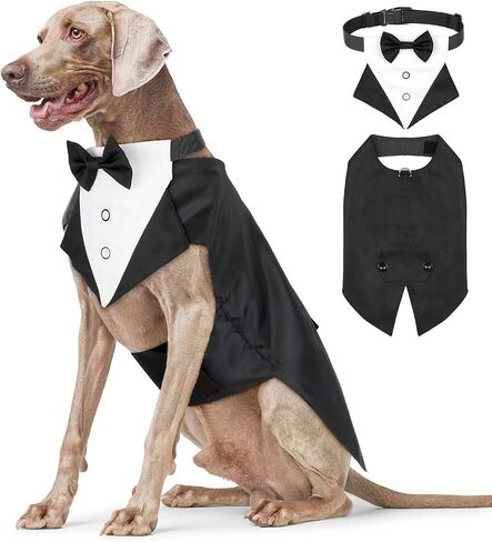 Illumifun Dog Tuxedo Suit and Bandana Set, Formal Pet Wedding Outfit with Bow Tie Collar, Elegant Dog Costume for Engagement Birthday or Special Events (X-Large) in Kuwait