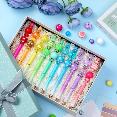 CHIVAO 20 PCS Metal Beadable Abels Artressed Bead Point Propens ألوان متنوعة مع 40 عبوات حبر Bling Black للأطفال السود in Kuwait
