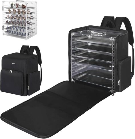 Clear Acrylic Miniature Storage Case, Miniatures Carrying Case with 6 Magnetic Metal Trays, Miniature Display Case with Protective Door Compatible with Warhammer 40k in Kuwait