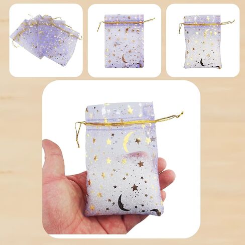 QIANHAILIZZ 100 Pack 3.5 x 4.7 Inch Moon Star Organza Jewelry Gift Pouch Candy Pouch Drawstring Wedding Favor Bags MS9 (pink) in Kuwait