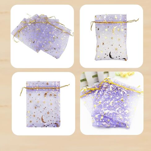 QIANHAILIZZ 100 Pack 3.5 x 4.7 Inch Moon Star Organza Jewelry Gift Pouch Candy Pouch Drawstring Wedding Favor Bags MS9 (pink) in Kuwait