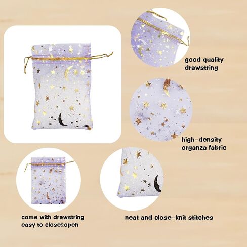 QIANHAILIZZ 100 Pack 3.5 x 4.7 Inch Moon Star Organza Jewelry Gift Pouch Candy Pouch Drawstring Wedding Favor Bags MS9 (pink) in Kuwait