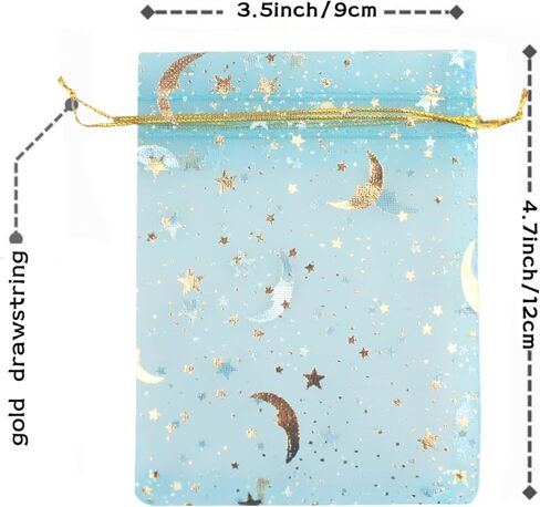 QIANHAILIZZ 100 Pack 3.5 x 4.7 Inch Moon Star Organza Jewelry Gift Pouch Candy Pouch Drawstring Wedding Favor Bags MS9 (pink) in Kuwait