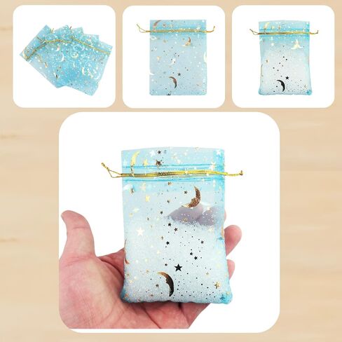 QIANHAILIZZ 100 Pack 3.5 x 4.7 Inch Moon Star Organza Jewelry Gift Pouch Candy Pouch Drawstring Wedding Favor Bags MS9 (pink) in Kuwait